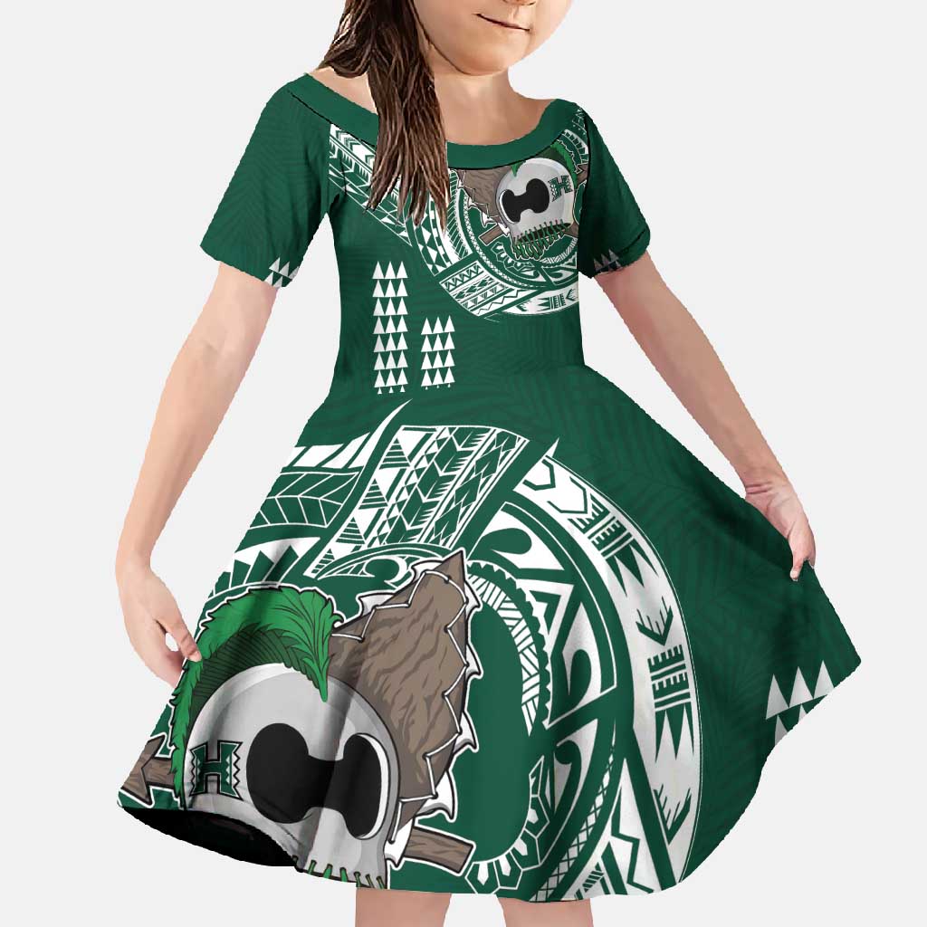 Hawaii Rainbow Warriors Personalized Family Matching Tank Maxi Dress and Hawaiian Shirt Kakau Ikaika Laau Pama LT7 Daughter's Dress Green - Polynesian Pride
