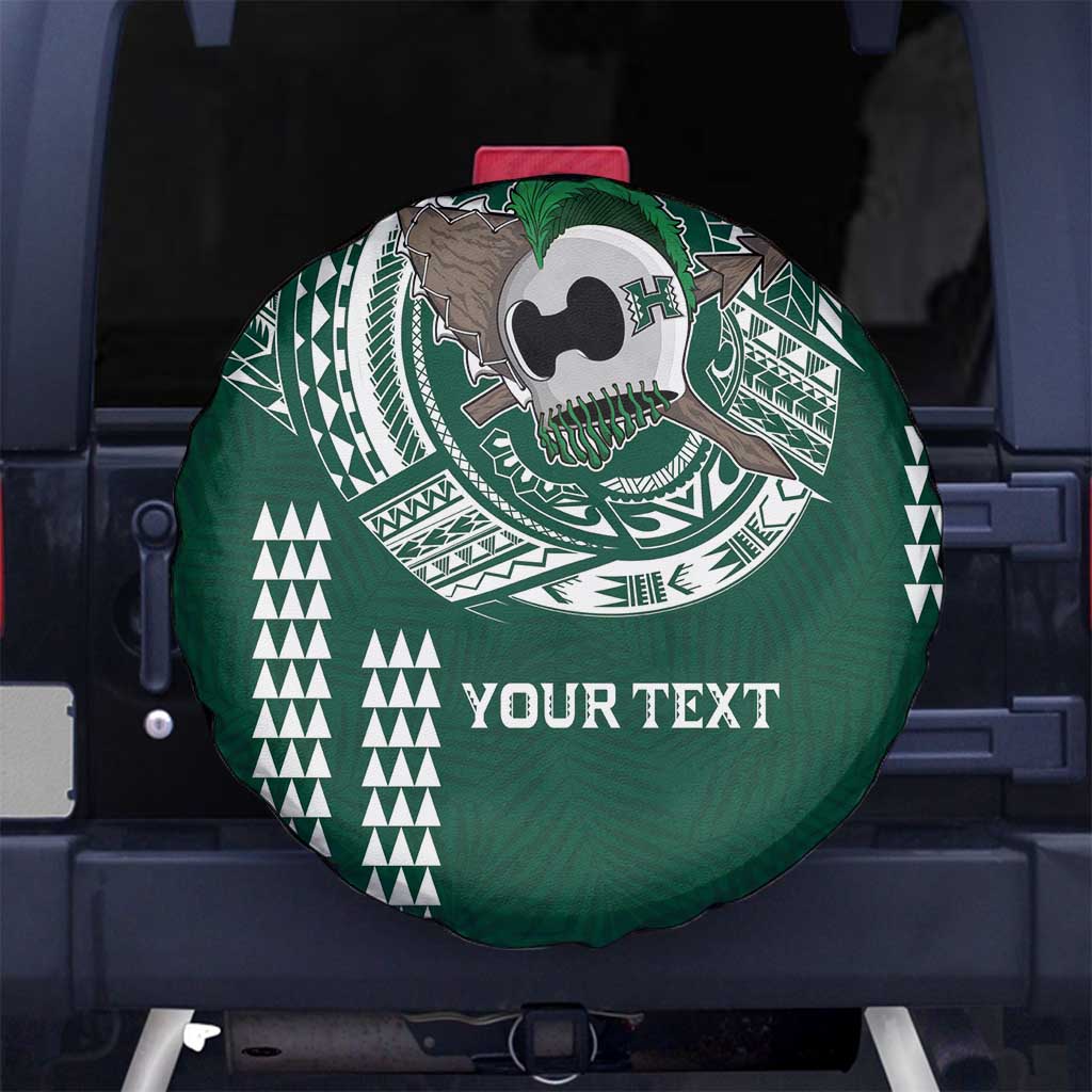 Hawaii Rainbow Warriors Personalized Spare Tire Cover Kakau Ikaika Laau Pama LT7 No hole Green - Polynesian Pride