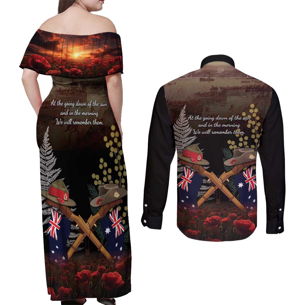Australia - New Zealand ANZAC Couples Matching Off Shoulder Maxi Dress and Long Sleeve Button Shirt Gallipoli ANZAC Cove Landing LT7 - Polynesian Pride