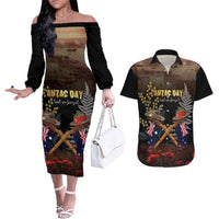 Australia - New Zealand ANZAC Couples Matching Off The Shoulder Long Sleeve Dress and Hawaiian Shirt Gallipoli ANZAC Cove Landing LT7 Black - Polynesian Pride