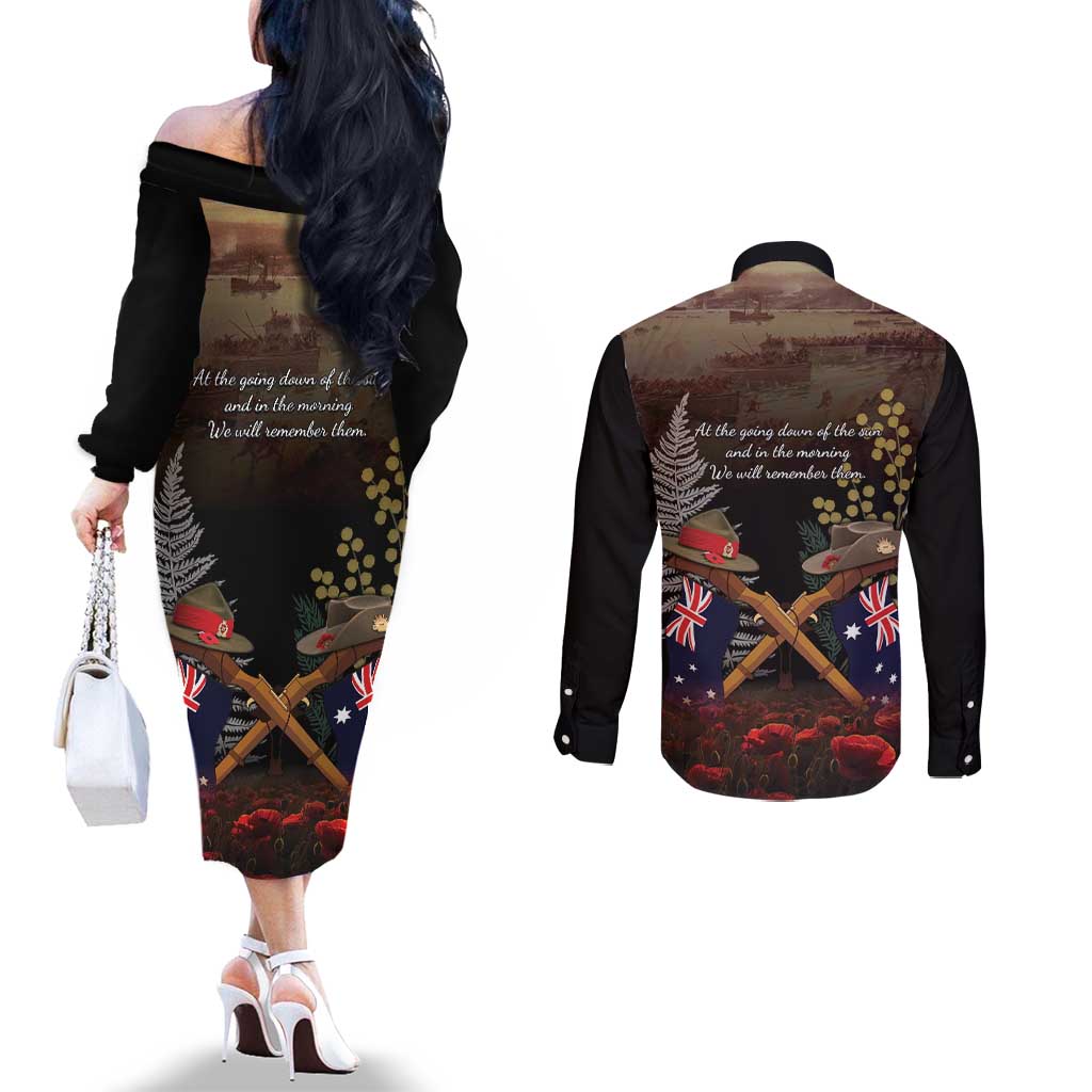 Australia - New Zealand ANZAC Couples Matching Off The Shoulder Long Sleeve Dress and Long Sleeve Button Shirt Gallipoli ANZAC Cove Landing LT7 - Polynesian Pride