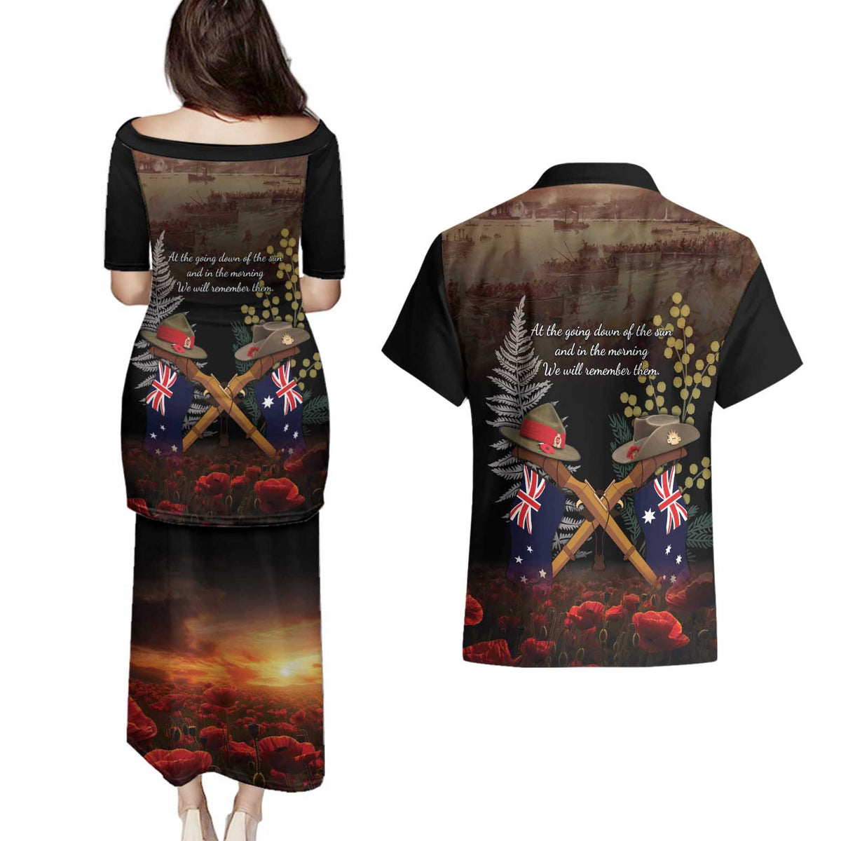 Australia - New Zealand ANZAC Couples Matching Puletasi and Hawaiian Shirt Gallipoli ANZAC Cove Landing LT7 - Polynesian Pride
