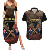 Australia - New Zealand ANZAC Couples Matching Summer Maxi Dress and Hawaiian Shirt Gallipoli ANZAC Cove Landing LT7 Black - Polynesian Pride