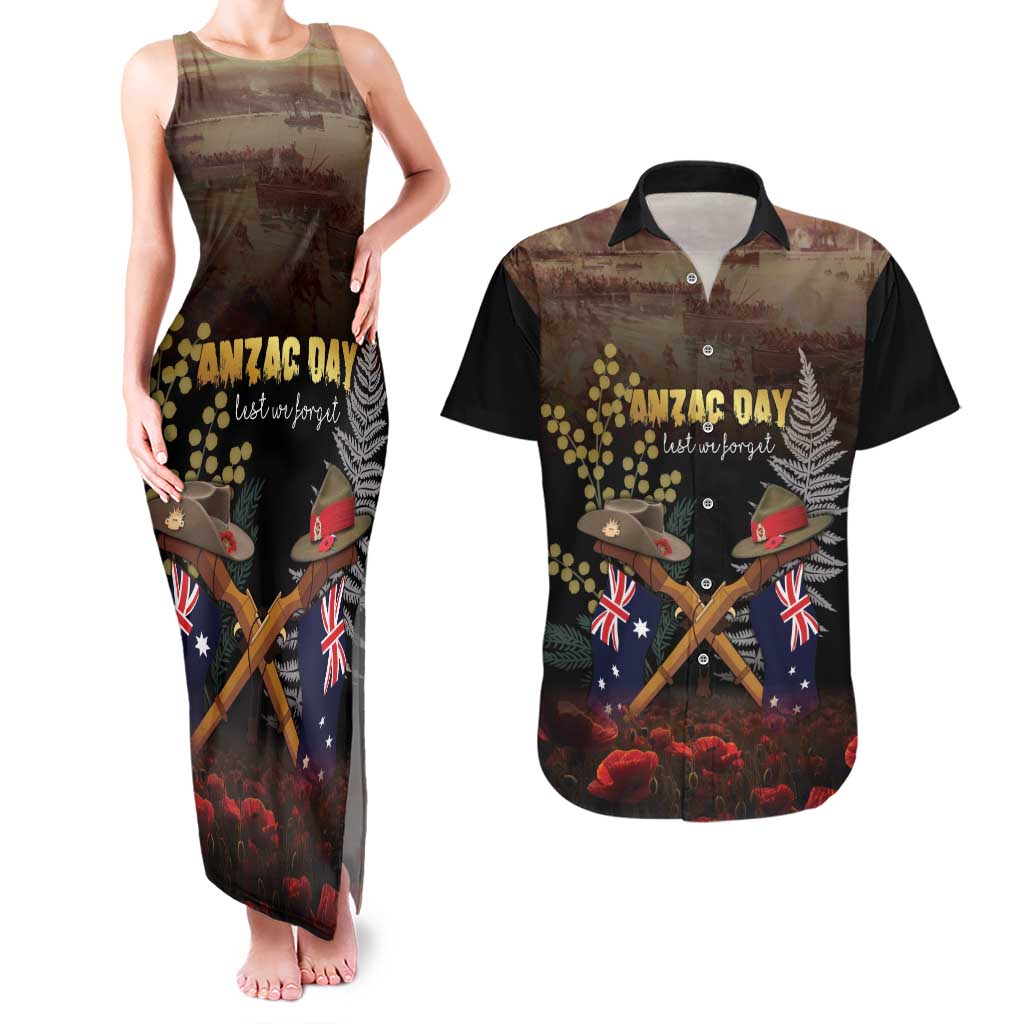 Australia - New Zealand ANZAC Couples Matching Tank Maxi Dress and Hawaiian Shirt Gallipoli ANZAC Cove Landing LT7 Black - Polynesian Pride