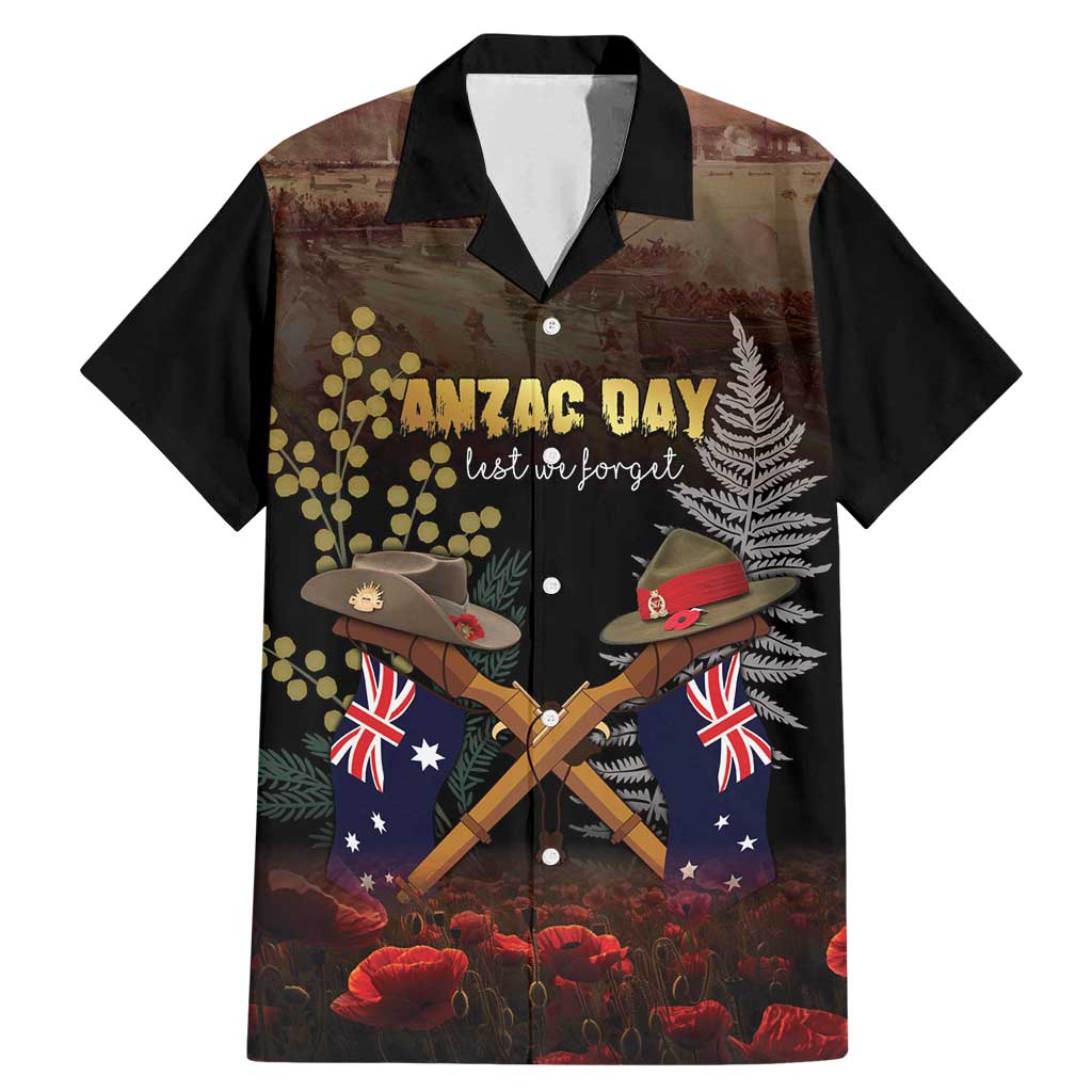 Australia - New Zealand ANZAC Family Matching Mermaid Dress and Hawaiian Shirt Gallipoli ANZAC Cove Landing LT7 Dad's Shirt - Short Sleeve Black - Polynesian Pride
