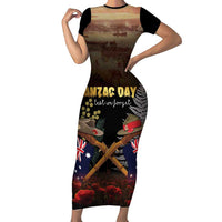 Australia - New Zealand ANZAC Family Matching Short Sleeve Bodycon Dress and Hawaiian Shirt Gallipoli ANZAC Cove Landing LT7 Mom's Dress Black - Polynesian Pride