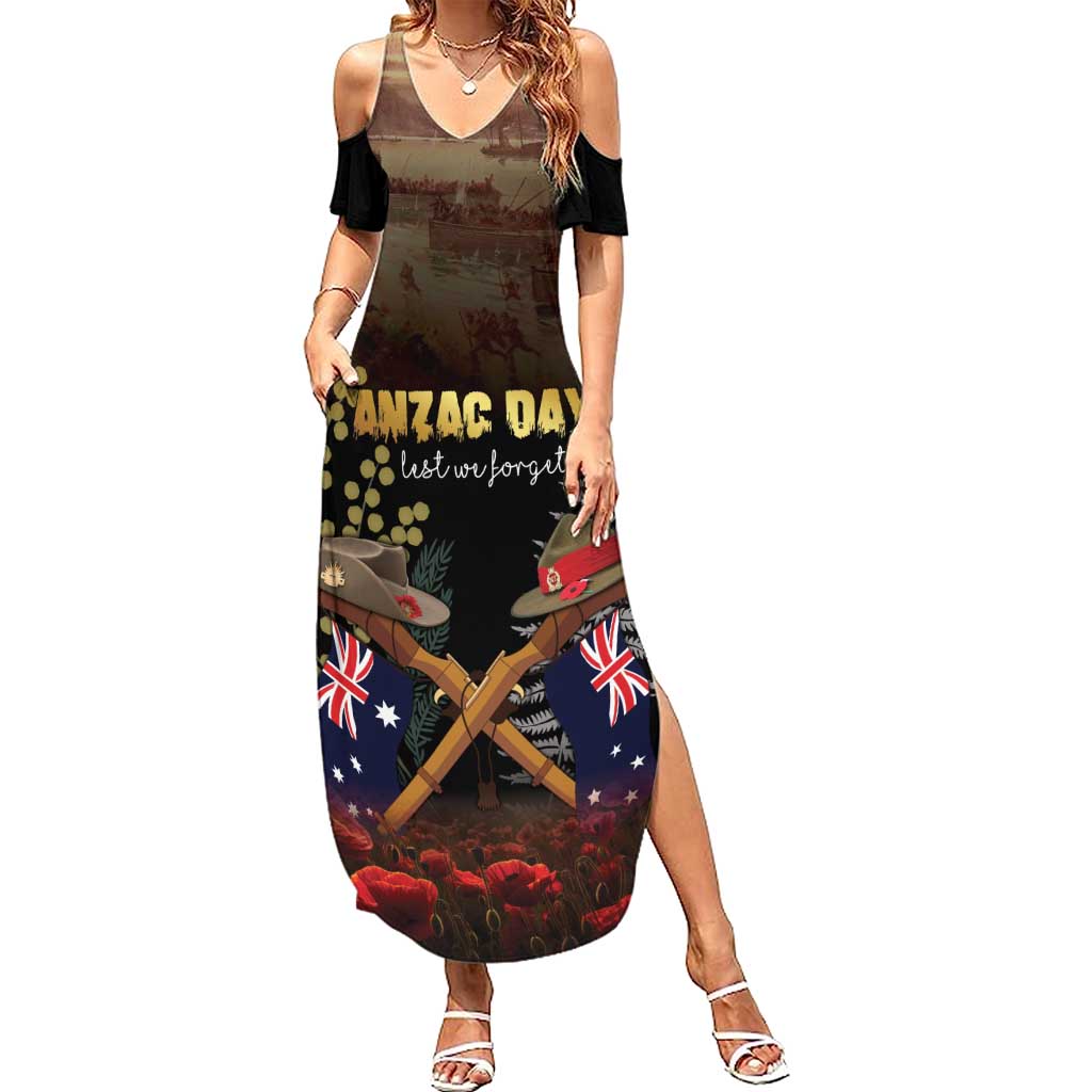 Australia - New Zealand ANZAC Family Matching Summer Maxi Dress and Hawaiian Shirt Gallipoli ANZAC Cove Landing LT7 Mom's Dress Black - Polynesian Pride