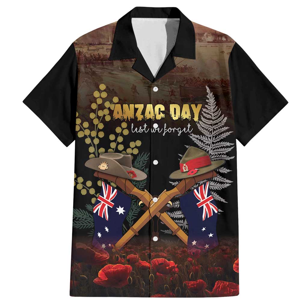 Australia - New Zealand ANZAC Family Matching Tank Maxi Dress and Hawaiian Shirt Gallipoli ANZAC Cove Landing LT7 Dad's Shirt - Short Sleeve Black - Polynesian Pride