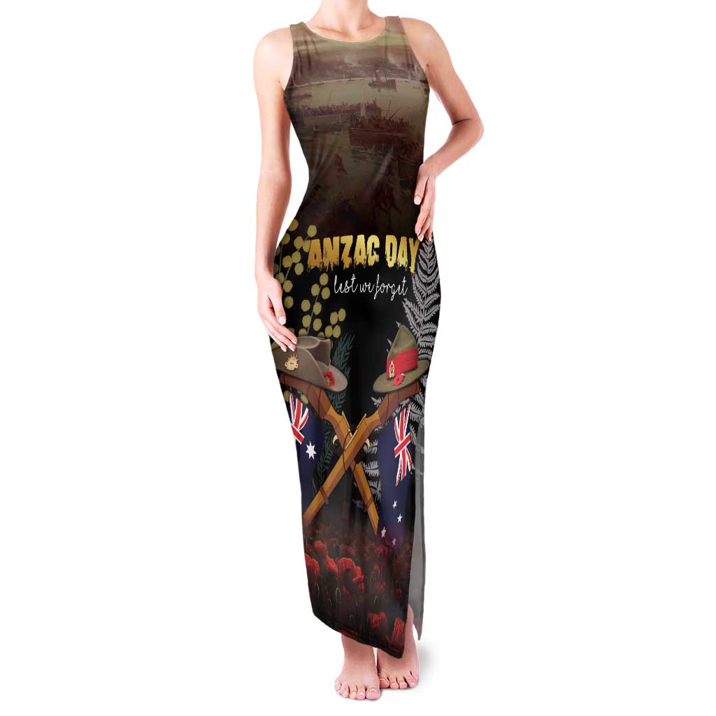 Australia - New Zealand ANZAC Family Matching Tank Maxi Dress and Hawaiian Shirt Gallipoli ANZAC Cove Landing LT7 Mom's Dress Black - Polynesian Pride