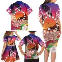 Kia Orana Cook Islands Family Matching Long Sleeve Bodycon Dress and Hawaiian Shirt Sunset Dream LT7 - Polynesian Pride