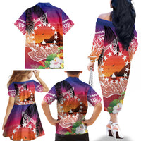 Kia Orana Cook Islands Family Matching Off The Shoulder Long Sleeve Dress and Hawaiian Shirt Sunset Dream LT7 - Polynesian Pride