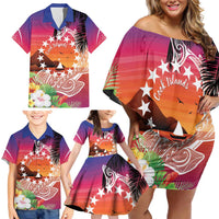 Kia Orana Cook Islands Family Matching Off Shoulder Short Dress and Hawaiian Shirt Sunset Dream LT7 - Polynesian Pride