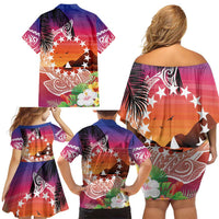 Kia Orana Cook Islands Family Matching Off Shoulder Short Dress and Hawaiian Shirt Sunset Dream LT7 - Polynesian Pride
