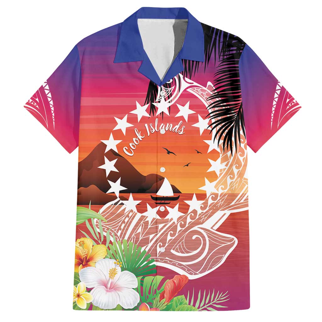 Kia Orana Cook Islands Family Matching Off Shoulder Short Dress and Hawaiian Shirt Sunset Dream LT7 Dad's Shirt - Short Sleeve Art - Polynesian Pride