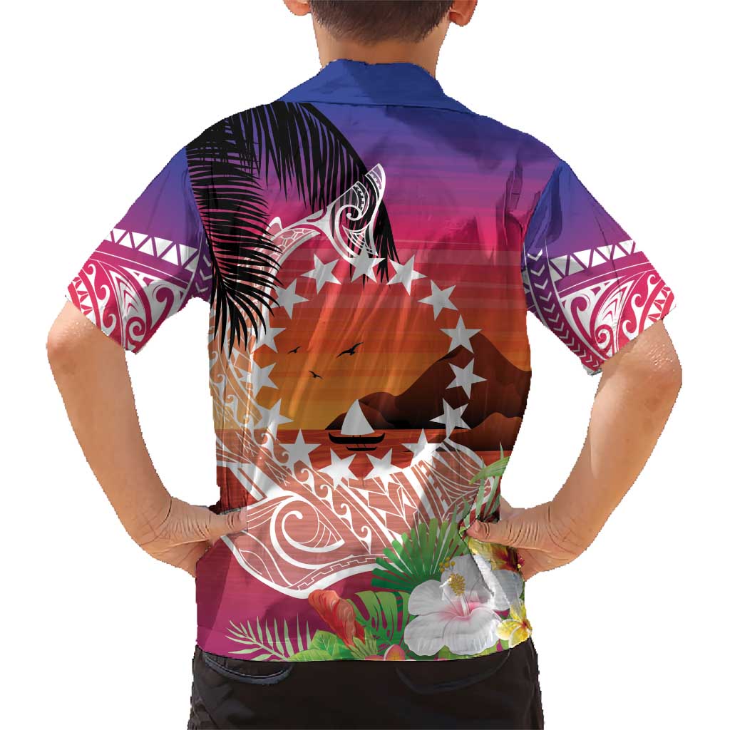 Kia Orana Cook Islands Family Matching Short Sleeve Bodycon Dress and Hawaiian Shirt Sunset Dream LT7 - Polynesian Pride