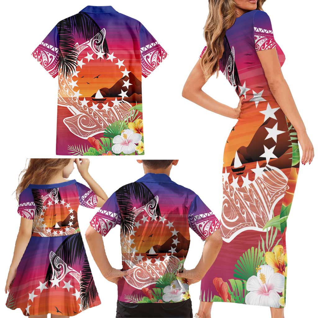 Kia Orana Cook Islands Family Matching Short Sleeve Bodycon Dress and Hawaiian Shirt Sunset Dream LT7 - Polynesian Pride
