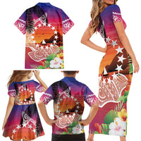 Kia Orana Cook Islands Family Matching Short Sleeve Bodycon Dress and Hawaiian Shirt Sunset Dream LT7 - Polynesian Pride