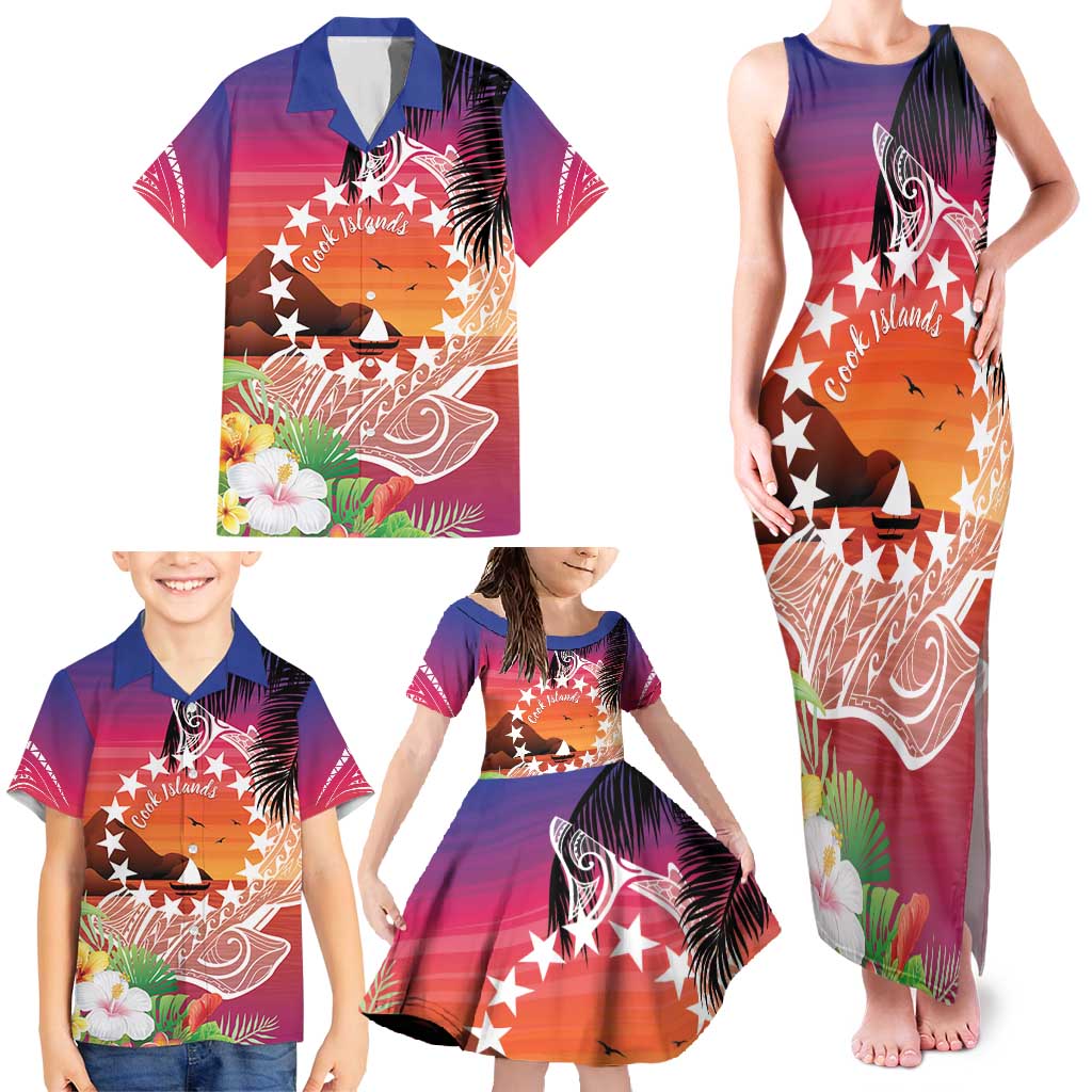 Kia Orana Cook Islands Family Matching Tank Maxi Dress and Hawaiian Shirt Sunset Dream LT7 - Polynesian Pride