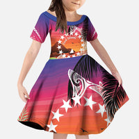 Kia Orana Cook Islands Kid Short Sleeve Dress Sunset Dream