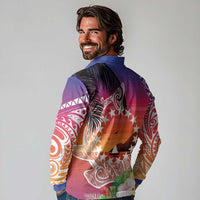 Kia Orana Cook Islands Long Sleeve Polo Shirt Sunset Dream