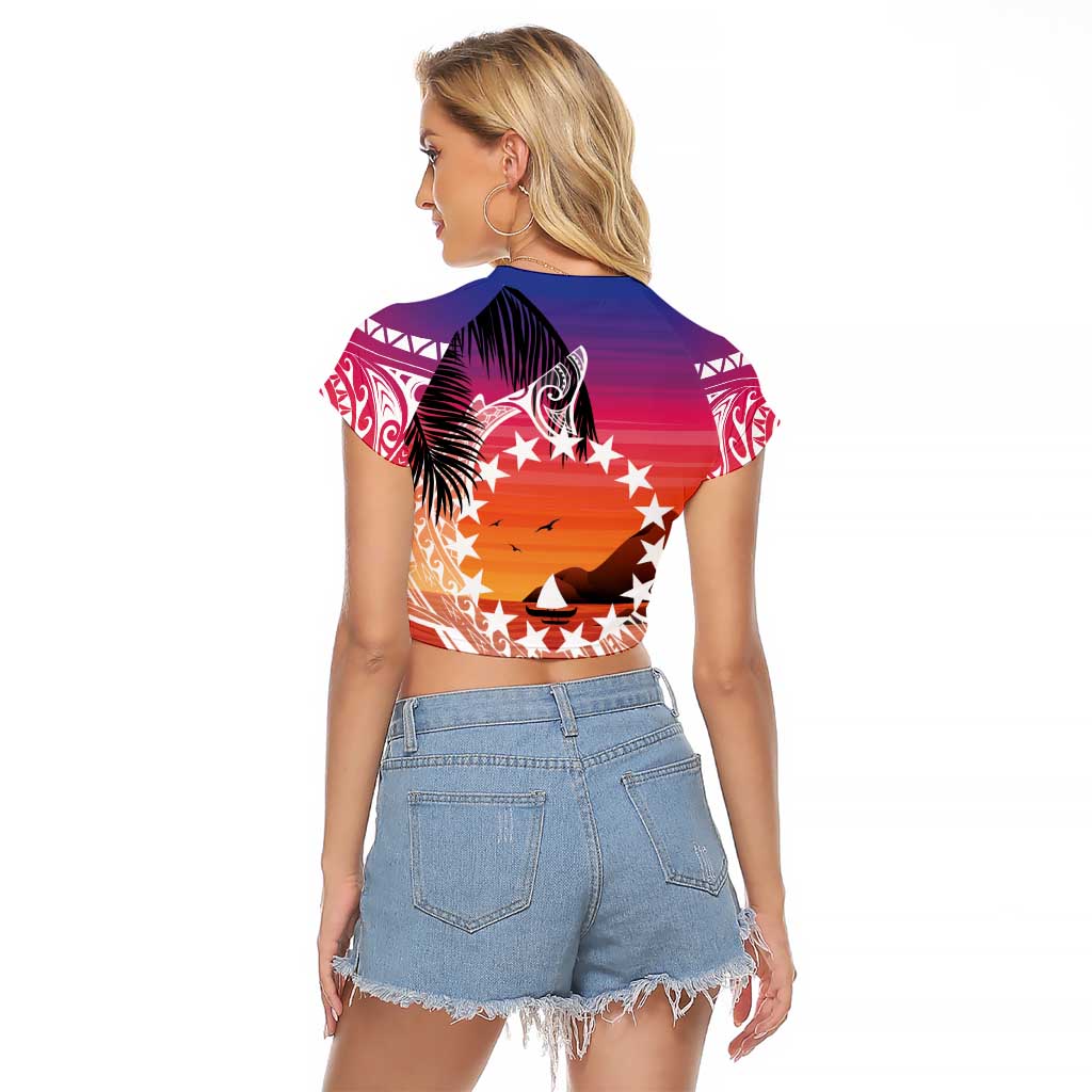 Kia Orana Cook Islands Raglan Cropped T Shirt Sunset Dream