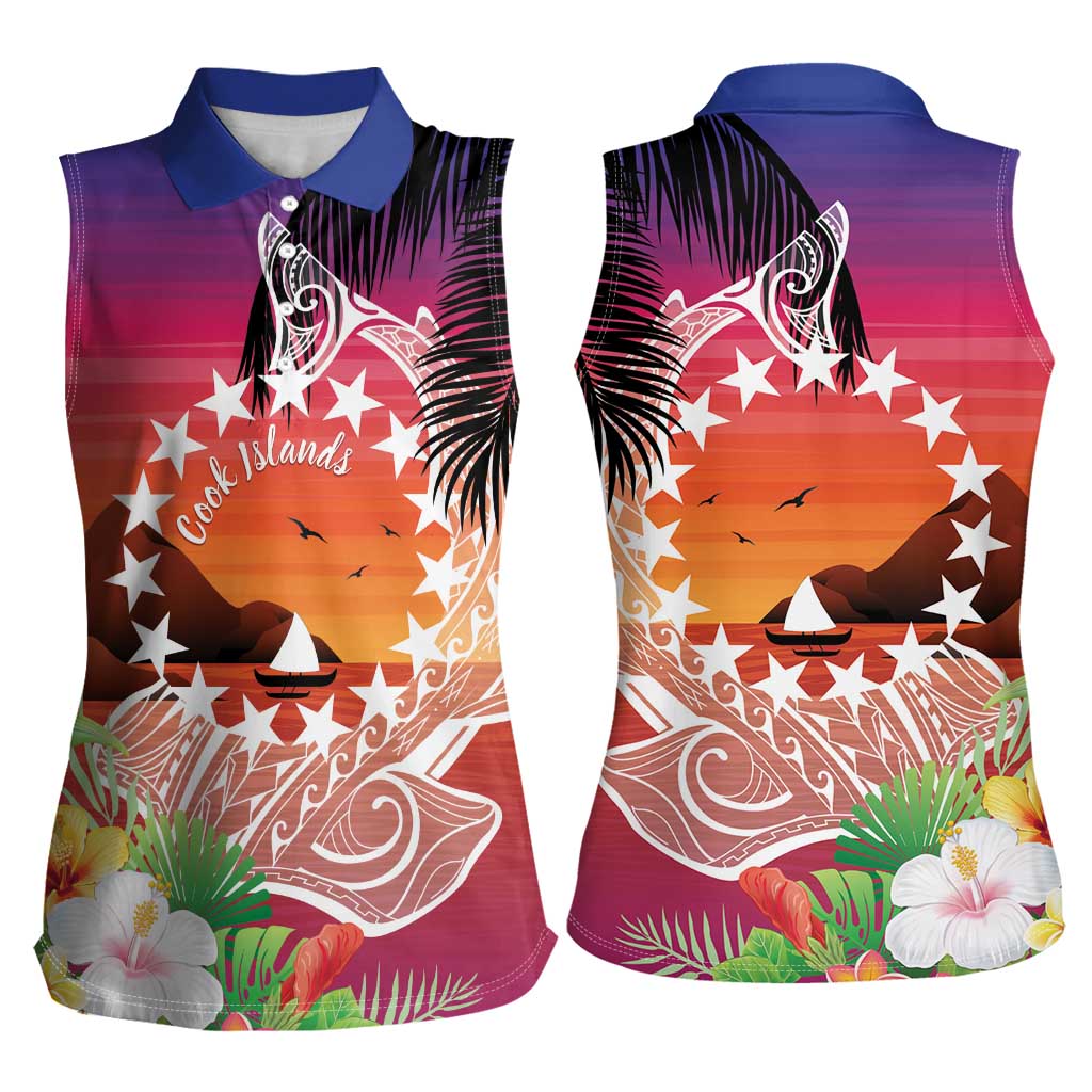 Kia Orana Cook Islands Women Sleeveless Polo Shirt Sunset Dream
