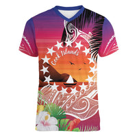 Kia Orana Cook Islands Women V-Neck T-Shirt Sunset Dream