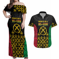 Vanuatu Indipendens Dei Couples Matching Off Shoulder Maxi Dress and Hawaiian Shirt Tribal Sand Drawing