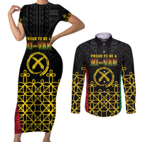 Vanuatu Indipendens Dei Couples Matching Short Sleeve Bodycon Dress and Long Sleeve Button Shirt Tribal Sand Drawing
