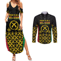Vanuatu Indipendens Dei Couples Matching Summer Maxi Dress and Long Sleeve Button Shirt Tribal Sand Drawing