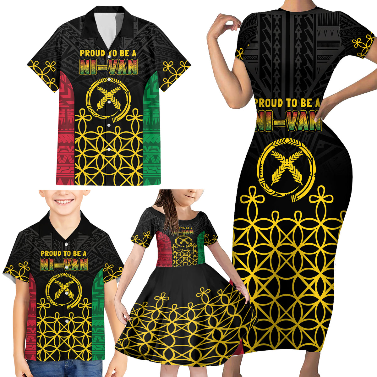 Vanuatu Indipendens Dei Family Matching Short Sleeve Bodycon Dress and Hawaiian Shirt Tribal Sand Drawing LT7 - Polynesian Pride