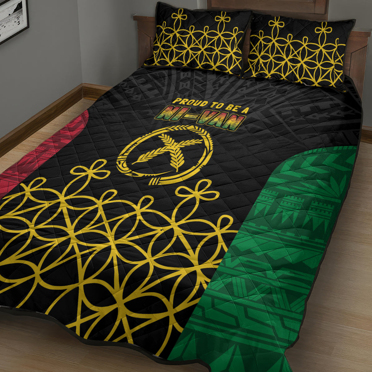 Vanuatu Indipendens Dei Quilt Bed Set Tribal Sand Drawing