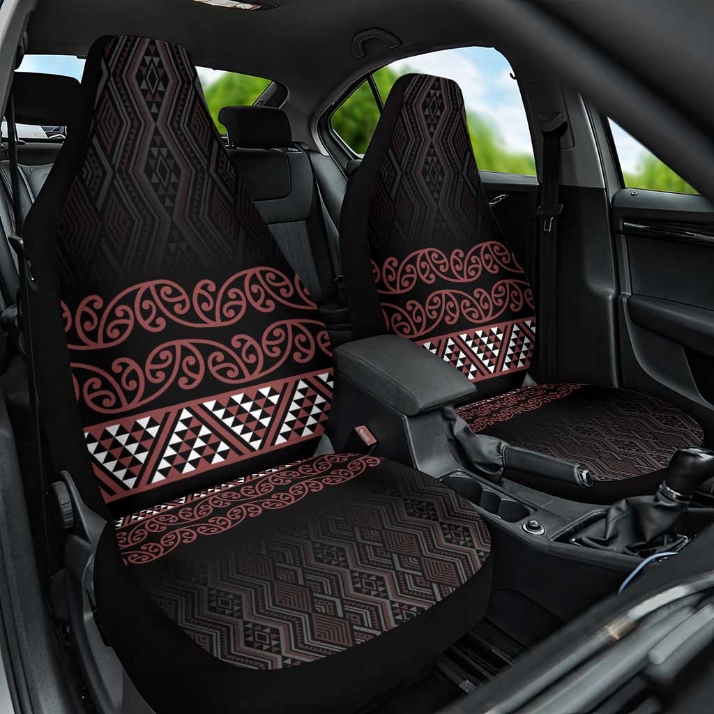 Maori Taniko Patterns Car Seat Cover Brown Niho Taniwha Mix Paatiki Motifs LT7 One Size Brown - Polynesian Pride