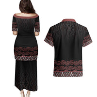 Maori Taniko Patterns Couples Matching Puletasi and Hawaiian Shirt Brown Niho Taniwha Mix Paatiki Motifs