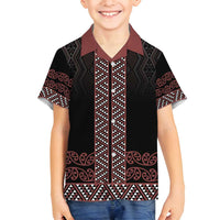 Maori Taniko Patterns Family Matching Long Sleeve Bodycon Dress and Hawaiian Shirt Brown Niho Taniwha Mix Paatiki Motifs LT7 Son's Shirt Brown - Polynesian Pride