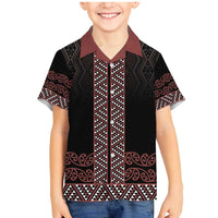 Maori Taniko Patterns Family Matching Mermaid Dress and Hawaiian Shirt Brown Niho Taniwha Mix Paatiki Motifs LT7 Son's Shirt Brown - Polynesian Pride