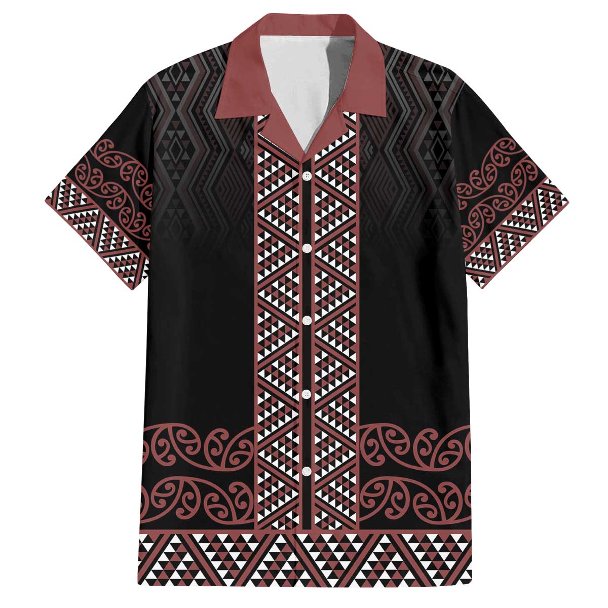 Maori Taniko Patterns Family Matching Off The Shoulder Long Sleeve Dress and Hawaiian Shirt Brown Niho Taniwha Mix Paatiki Motifs LT7 Dad's Shirt - Short Sleeve Brown - Polynesian Pride