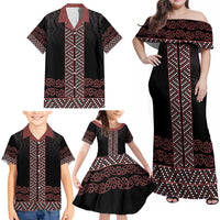 Maori Taniko Patterns Family Matching Off Shoulder Maxi Dress and Hawaiian Shirt Brown Niho Taniwha Mix Paatiki Motifs LT7 - Polynesian Pride