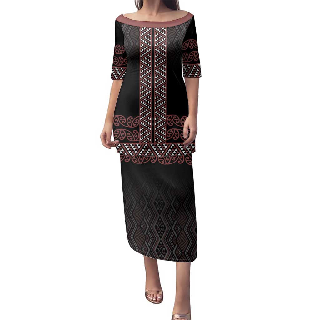 Maori Taniko Patterns Family Matching Puletasi and Hawaiian Shirt Brown Niho Taniwha Mix Paatiki Motifs