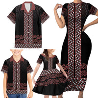 Maori Taniko Patterns Family Matching Short Sleeve Bodycon Dress and Hawaiian Shirt Brown Niho Taniwha Mix Paatiki Motifs LT7 - Polynesian Pride