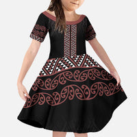 Maori Taniko Patterns Family Matching Summer Maxi Dress and Hawaiian Shirt Brown Niho Taniwha Mix Paatiki Motifs LT7 Daughter's Dress Brown - Polynesian Pride
