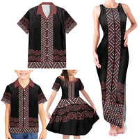 Maori Taniko Patterns Family Matching Tank Maxi Dress and Hawaiian Shirt Brown Niho Taniwha Mix Paatiki Motifs LT7 - Polynesian Pride