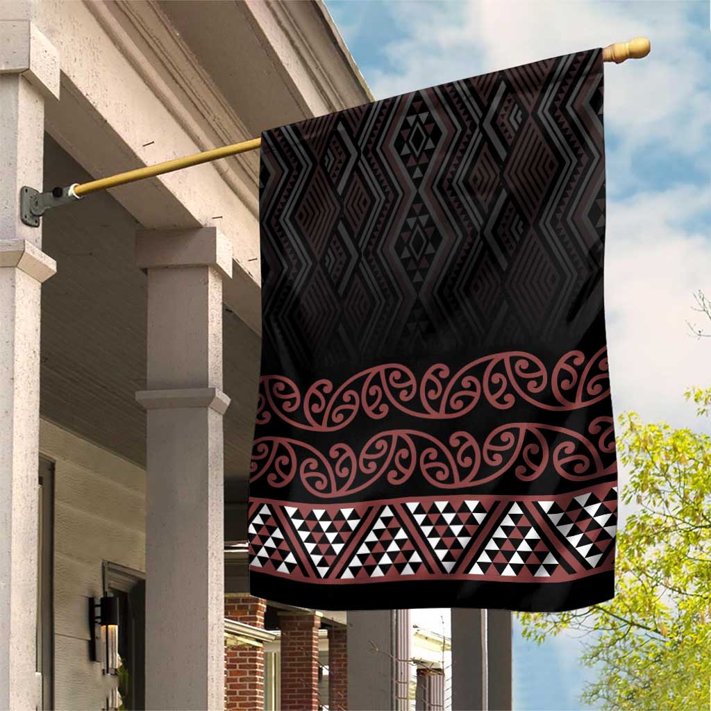 Maori Taniko Patterns Garden Flag Brown Niho Taniwha Mix Paatiki Motifs LT7 House Flag Brown - Polynesian Pride