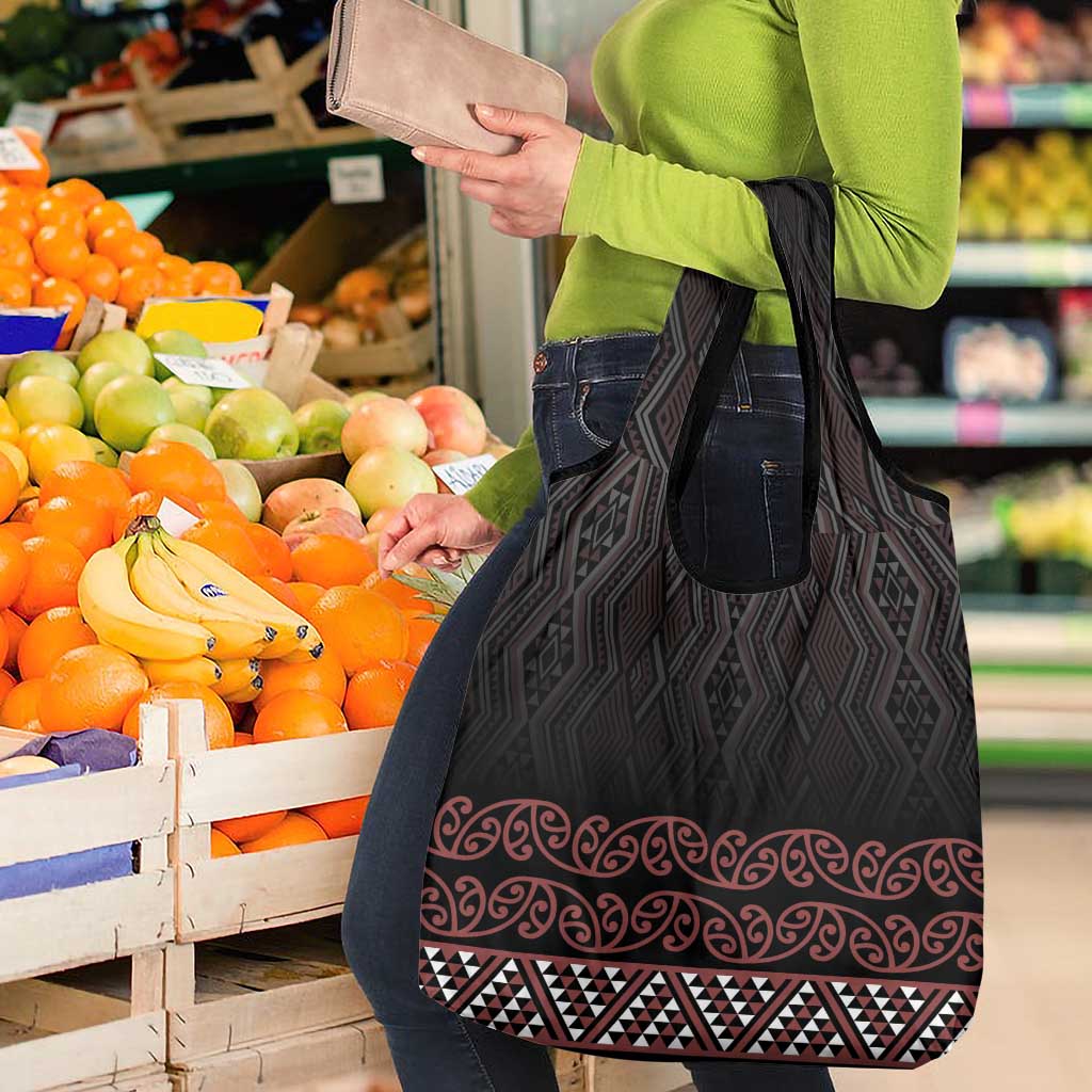 Maori Taniko Patterns Grocery Bag Brown Niho Taniwha Mix Paatiki Motifs