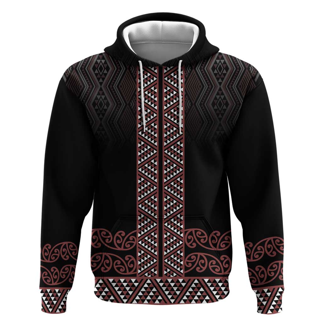 Maori Taniko Patterns Hoodie Brown Niho Taniwha Mix Paatiki Motifs
