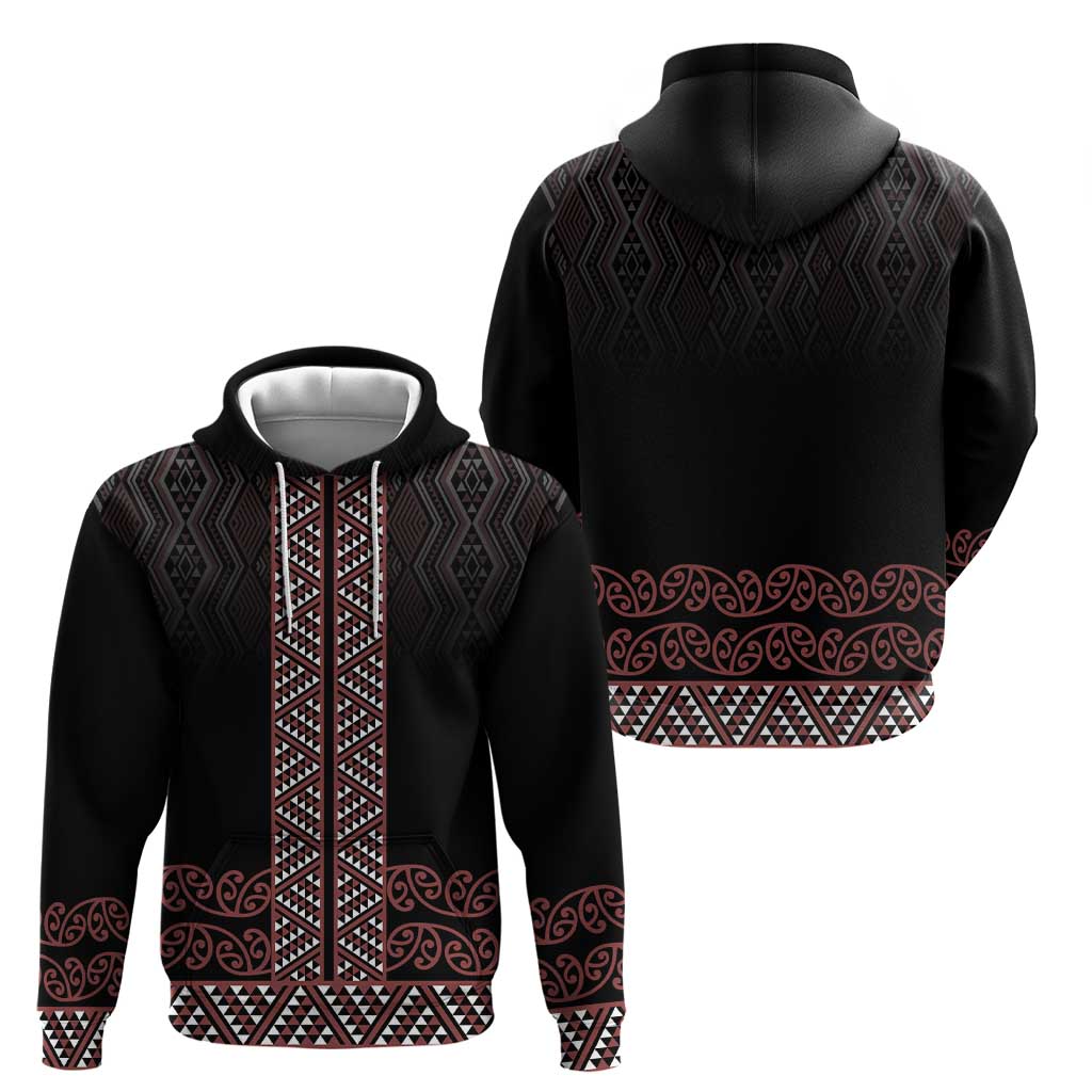Maori Taniko Patterns Hoodie Brown Niho Taniwha Mix Paatiki Motifs LT7 - Polynesian Pride