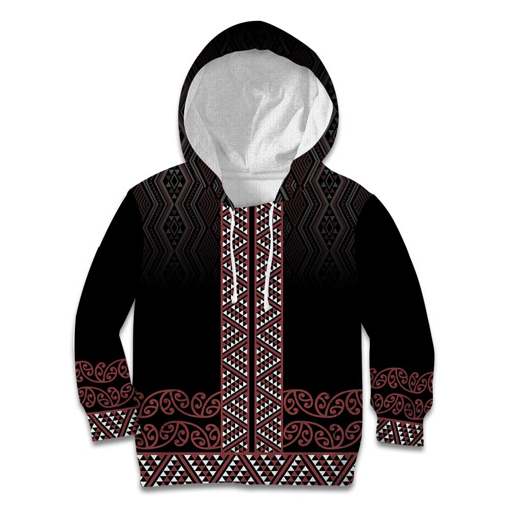 Maori Taniko Patterns Kid Hoodie Brown Niho Taniwha Mix Paatiki Motifs LT7 Hoodie Brown - Polynesian Pride