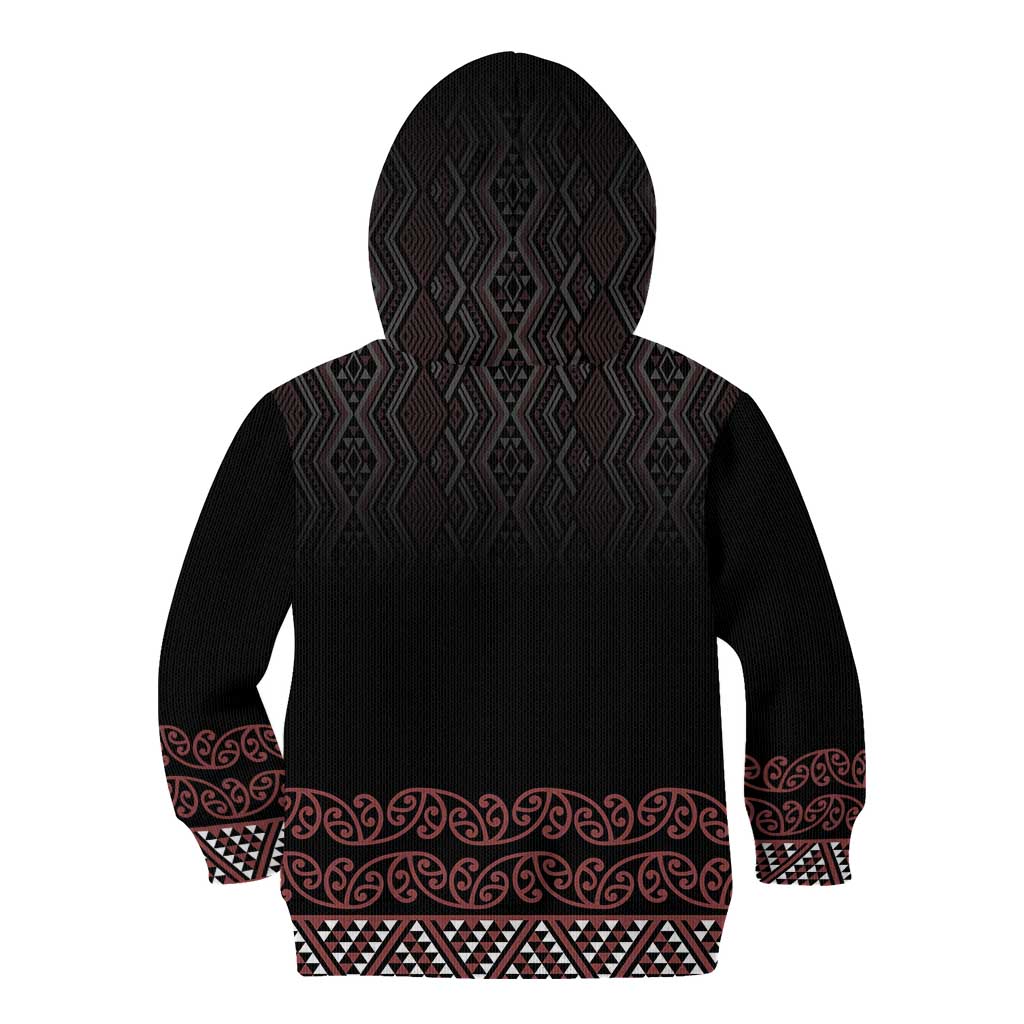 Maori Taniko Patterns Kid Hoodie Brown Niho Taniwha Mix Paatiki Motifs LT7 - Polynesian Pride