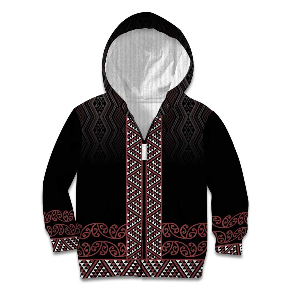 Maori Taniko Patterns Kid Hoodie Brown Niho Taniwha Mix Paatiki Motifs LT7 Zip Hoodie Brown - Polynesian Pride