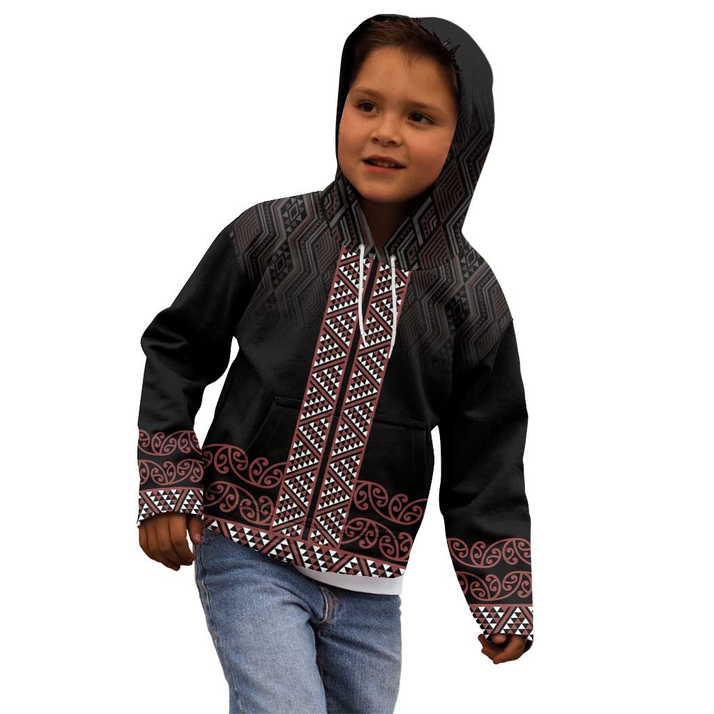 Maori Taniko Patterns Kid Hoodie Brown Niho Taniwha Mix Paatiki Motifs LT7 - Polynesian Pride